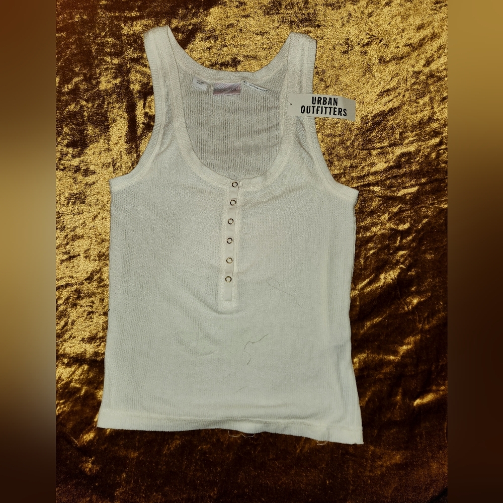 Urban Outfitters White Henley Ribbed Tank Top